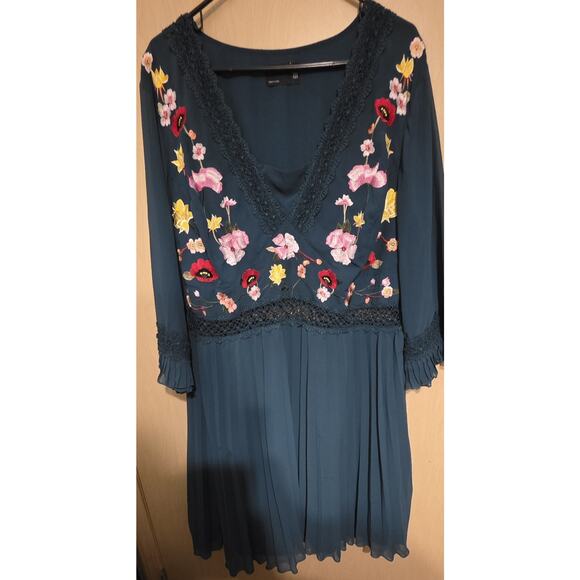 Asos Design Dress Curve Lace Insert Pleated Midi Dress Size 20 Embroidered Green - Picture 6 of 12